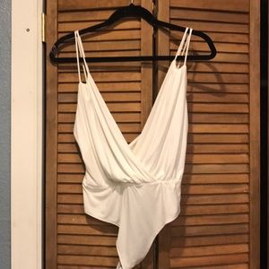 Deep V (front and back) white thong bodysuit!